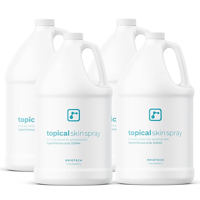 BRIOTECH Topical Skin Spray, Hypochlorous Acid for Sensitive Skin, HOCl Facial Mist, Full Body Support Against Irritation, Calm Redness, Soothe Foot & Scalp, 1 Gallon Refill (4 Pack)-Velvo Beauty