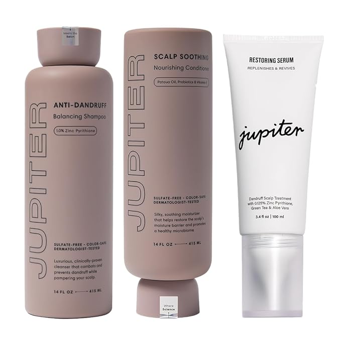 Jupiter Anti-Dandruff Shampoo, Conditioner, & Serum Advanced Set, Physician-Formulated for Dry, Itchy, Oily, Flaky Scalp Care, Color-Safe, Dry Scalp, Sulfate-Free-Velvo Beauty