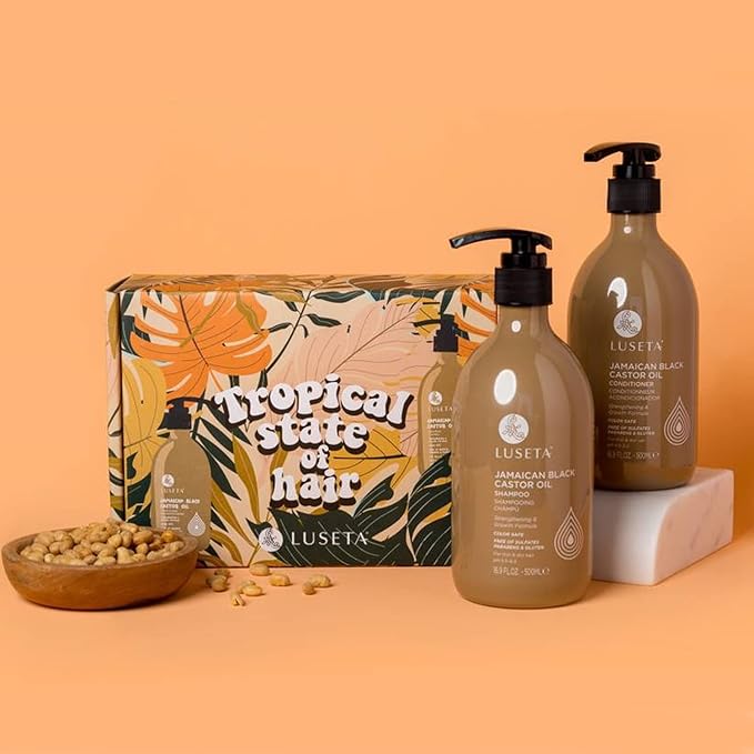 Luseta Castor Oil Shampoo and Conditioner Set Strengthen and Cleanse Thin Hair Restore Damaged Hair Sulfate Free for Men & Women 16.9oz*2-Velvo Beauty