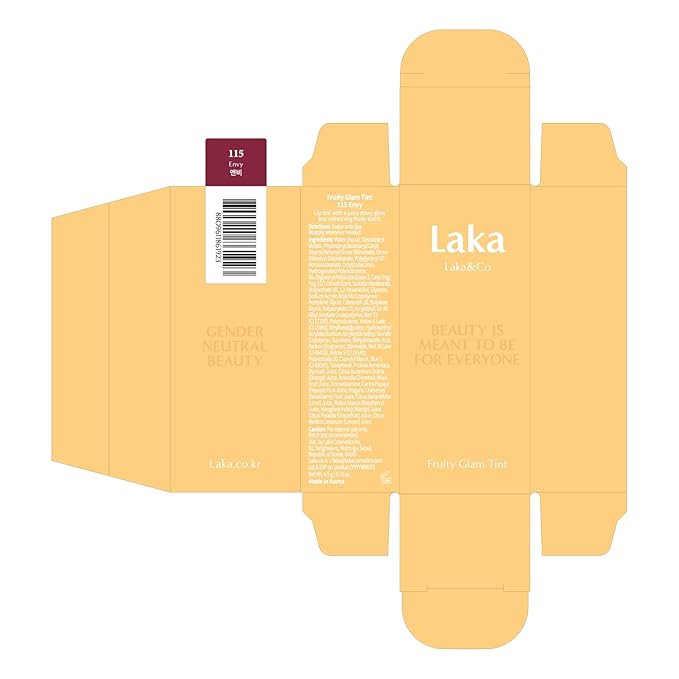 Laka Fruity Glam Tint, 4.5g/0.15 oz., Glowing Lip Stain with Wide Color Spectrum, Hydrating & Lightweight Texture, Long-Lasting Bold Stain, Non-Sticky, Vegan, K-Beauty (#115 Envy)-Velvo Beauty