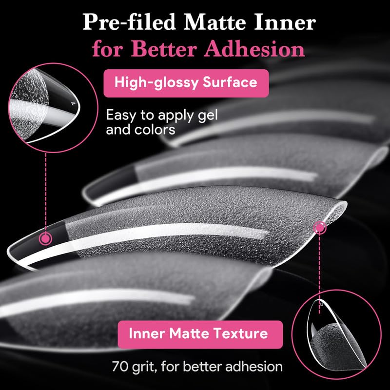 Short Almond False Nail Tips, 15 Sizes 510 PCS Clear Soft Press On Fake Nail Pre-shaped Half Matte Full Cover Gel Nail Tips Extensions Strong Thick Long Lasting for DIY Beginners & Salon Manicure-Velvo Beauty