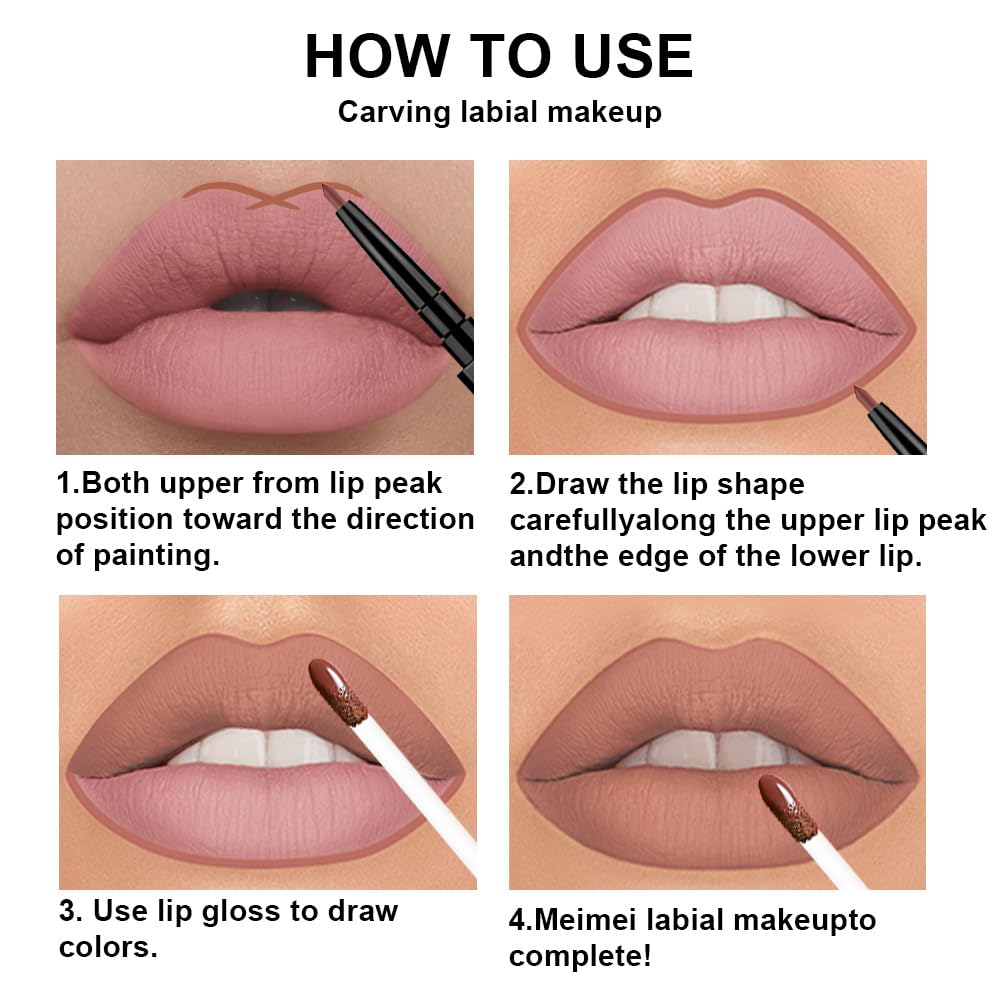 evpct 3Pcs Pale Neutral True Nude Matte Lip Liner & Liquid Lipstick Stain Makeup Set for Women, Lip Liner Stain Long Lasting Waterproof Smudge Proof, Cruelty Free Lip Makeup 24 hours originales labios-Velvo Beauty