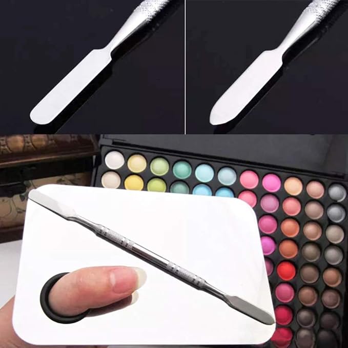 2 Pack Professional Makeup Palette, 2 Types Pro Lady Stainless Steel Cosmetic Artist Spatula with Spatula Tool for Mixing Foundation by ACKLLR, Silver-Velvo Beauty