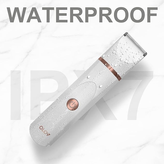 OLOV Electric Body Hair Trimmer - Groin Trimmer for Men - Bikini Trimmer Women - Wet/Dry Shaver Groomer, Replaceable Ceramic Blade Heads, USB Recharge Dock, Waterproof Hygiene Razor, White-Velvo Beauty