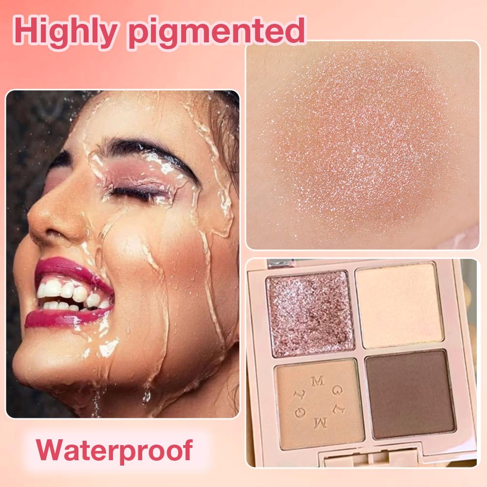 4Colors Eyeshadow Makeup Palette,Nude Gold Brown Natural Neutral Powde Eye Shadow Palette for Older Women,Long Lasting Naturing-Looking,Lightweight,Waterproof,Eye Makeup Kit Travel Size-Velvo Beauty