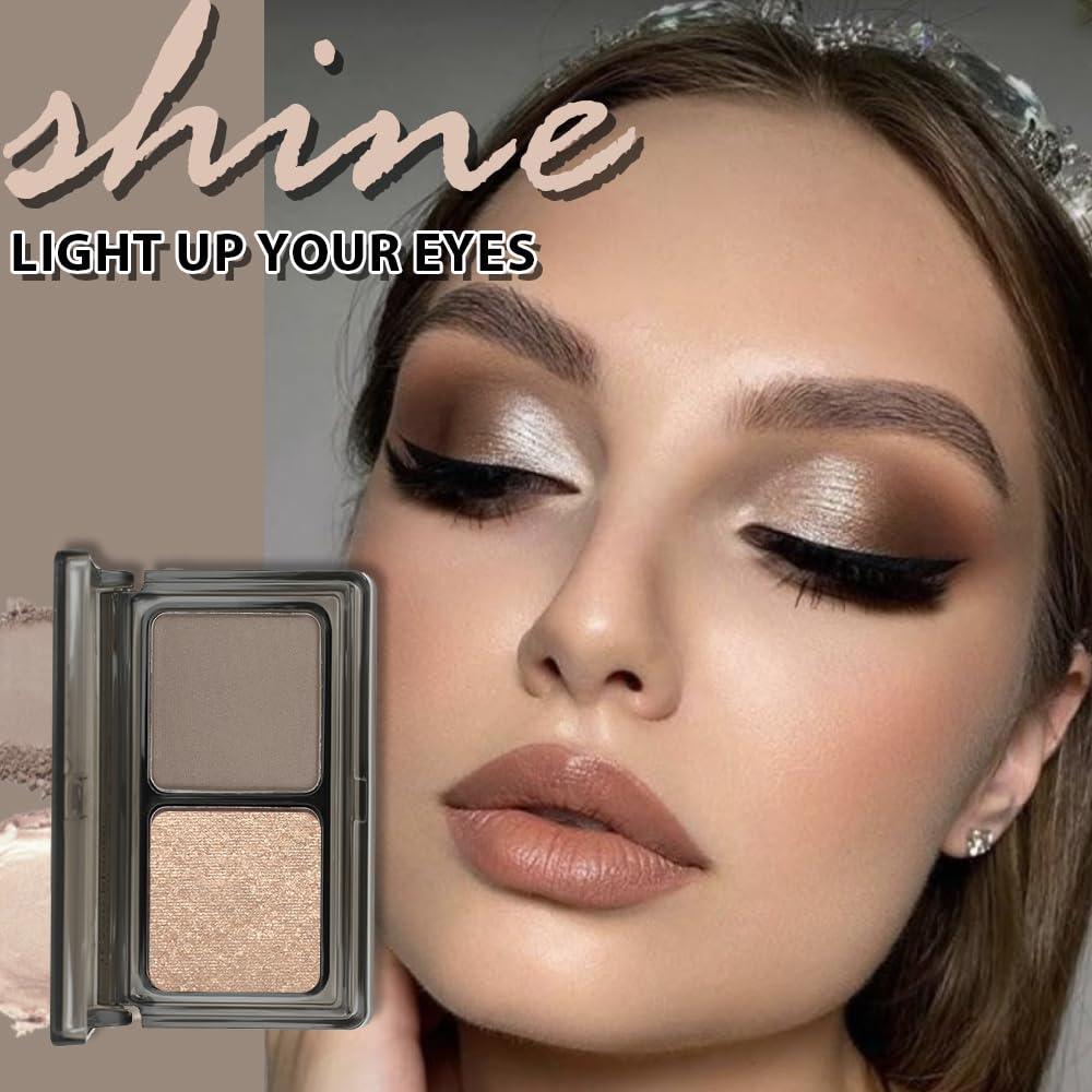 Golden Brown Taupe Two Color Matte Shimmer Glitter Eyeshadow Palette,Eye Shadow Powder Professional Long-Lasting Waterproof Makeup Palette,Easy-To-Apply and Compact for Travel,Vegan & Cruelty-Free-Velvo Beauty