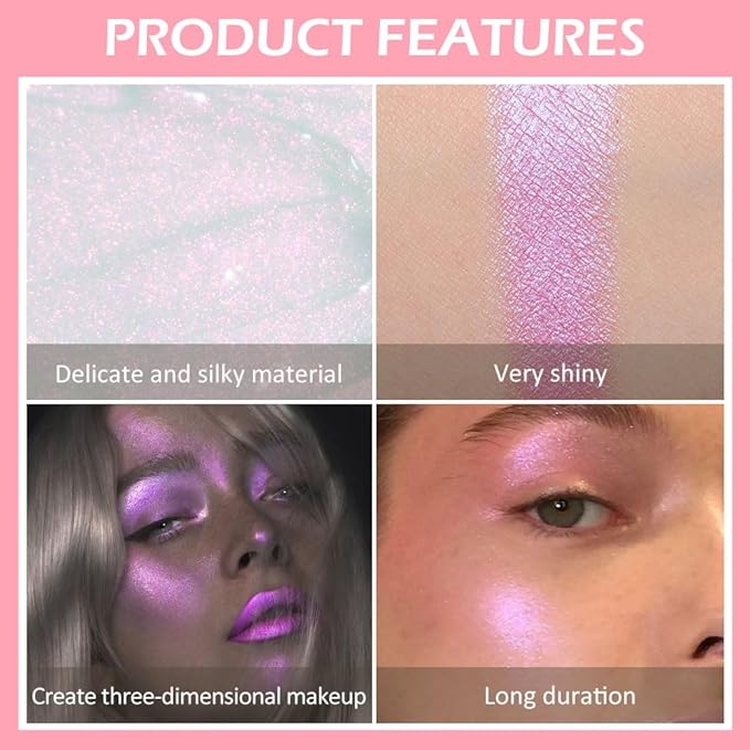 evpct Mermaid Pink Highlighter Makeup Liquid Blue Purple Green Glitter Iridescent Face Festival Highlighter Makeup Waterproof Long Lasting Halographic Shimmer Body Highlighter makeup Palette Stick-Velvo Beauty