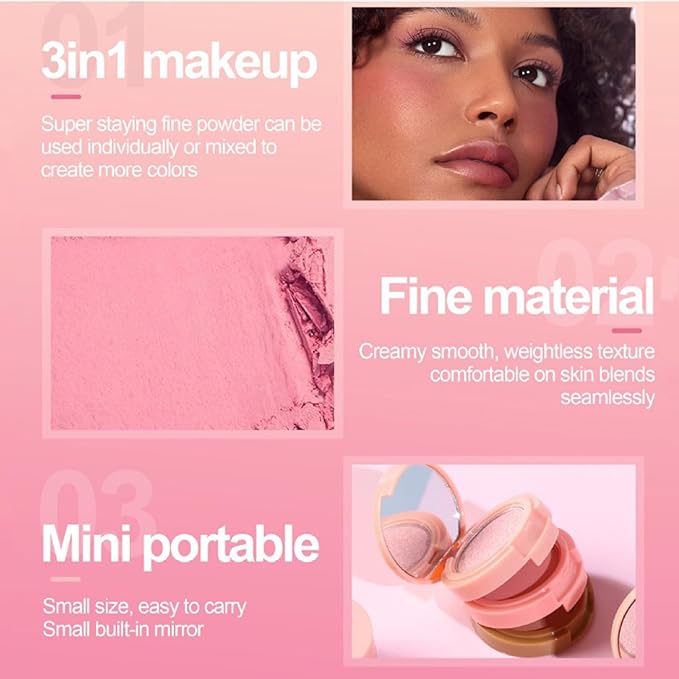 Makeup Eyeshadow Palettes, 3-in-1 Protable Multifunction Blush Highlighter Contour Palettes with 3 Trend Colors for Daily Natural Luster Makeup, Waterproof Long Lasting - 2 Pack #2-Velvo Beauty