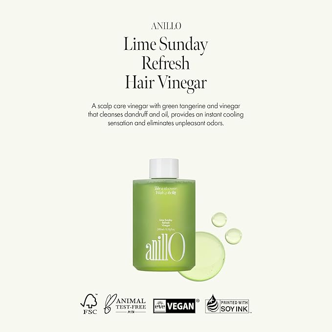 Lime Sunday Refresh Hair Vinegar with Vitamin C, Vinegar, Green Mint for Deep Cleansing Oily Scalp and Reducing Oil Production, Lime Citrus Scent, Silicone, Sulfate & Paraben Free (200ml / 6.76 fl.Oz)-Velvo Beauty