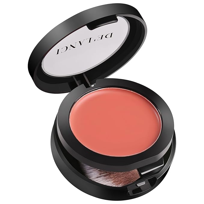 DE'LANCI Blush Single for Cheeks+Lip, Buildable Color Silky Smooth Peach Blush, Best Peachy Half Matte Blusher for Fair Medium Skin, Easy to Use Travel Size, Breathable Blendable Cream Blush (SHY 05#)-Velvo Beauty