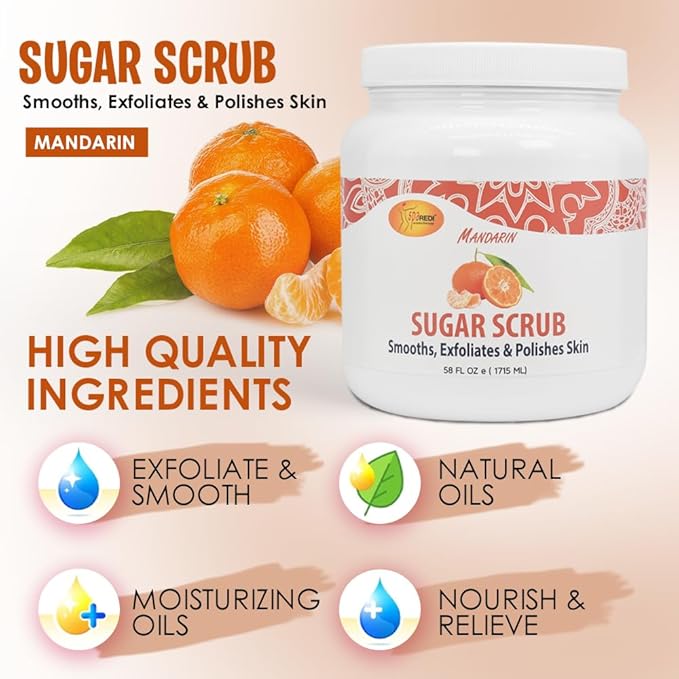 SPA REDI Sugar Scrub - Exfoliating, Moisturizing, Hydrating and Nourishing, Glow, Polish, Smooth and Fresh Skin - Body Exfoliator, Mandarin - 58 Oz-Velvo Beauty