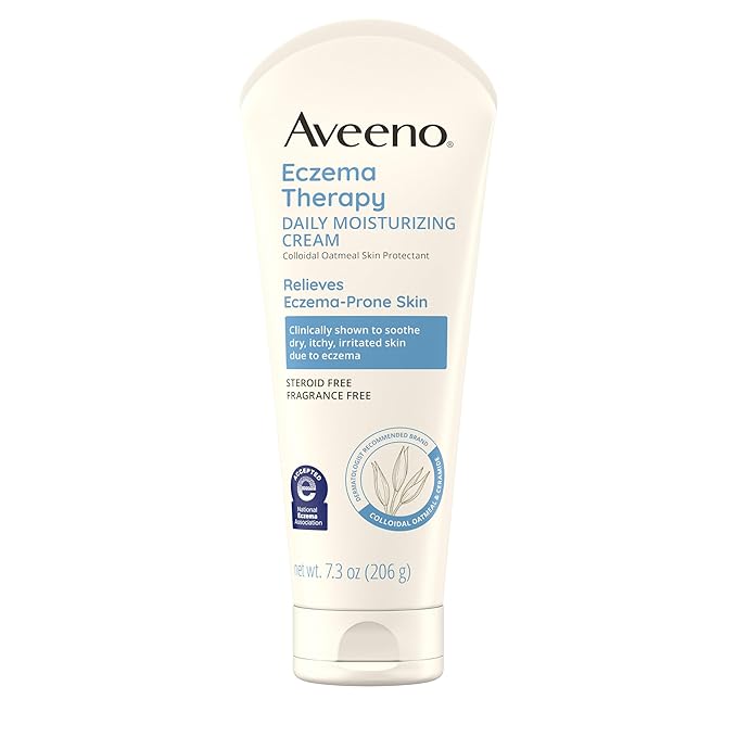 Aveeno Eczema Therapy Daily Moisturizing Body Cream for Sensitive Skin, Soothing Eczema Relief Cream, Colloidal Oatmeal & Ceramide for Dry & Itchy Skin, Steroid- & Fragrance-Free, 7.3 oz-Velvo Beauty