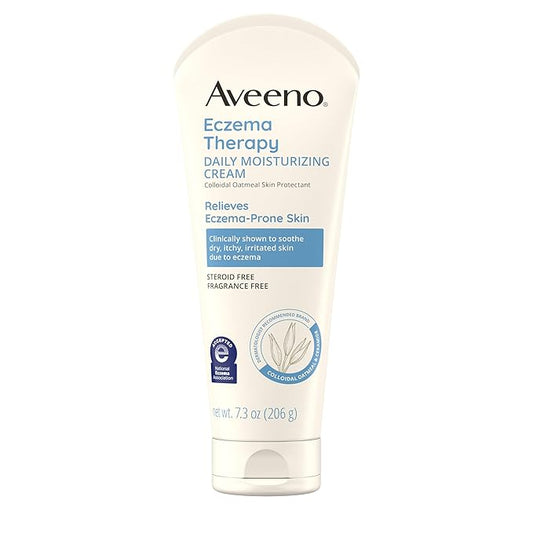 Aveeno Eczema Therapy Daily Moisturizing Body Cream for Sensitive Skin, Soothing Eczema Relief Cream, Colloidal Oatmeal & Ceramide for Dry & Itchy Skin, Steroid- & Fragrance-Free, 7.3 oz-Velvo Beauty