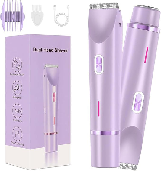 Dermave Bikini Shaver,2 in 1 Dual Head Bikini Trimmer & Body Shaver, Painless Hair Removal with Silky Glow Finish, Cordless & Waterproof Electric Trimmer for Women,Purple-Velvo Beauty