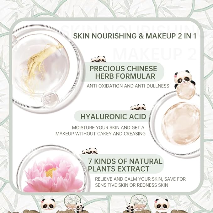 CATKIN Panda Land Full Coverage Cushion Fondation, Breathable Hydrating Nourishing Poreless Face Makeup Save for Sensitive Skin,Sheer Finish (C01 Fair)-Velvo Beauty