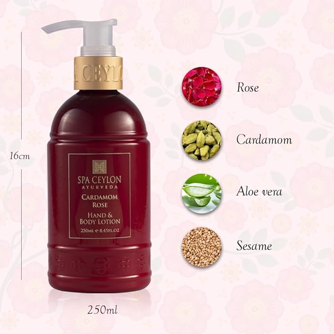 SPA CEYLON Cardamom Rose Hand & Body Lotion | Body Cream with Coconut, Almond & Himalayan Rose | Hydrating & Soothing for All Skin Types | Vegetarian & Ethical-Velvo Beauty