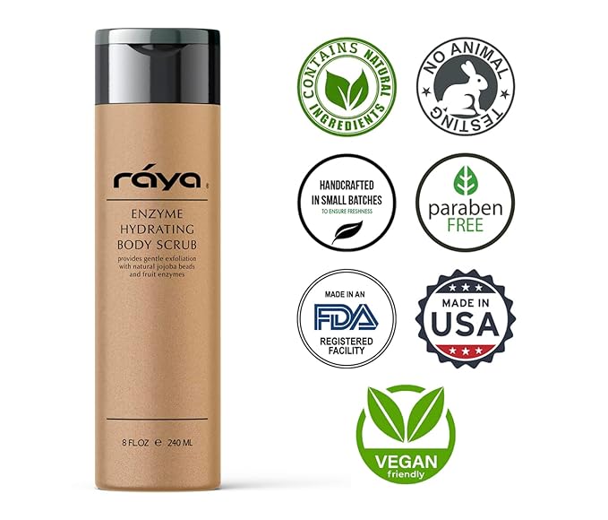 RAYA Enzyme Hydrating Body Scrub 8 oz Pineapple Scent (S-104) | Gentle and Exfoliating Body Scrub | Made with Seaweed, Jojoba Beads, and Fruit Enzymes-Velvo Beauty
