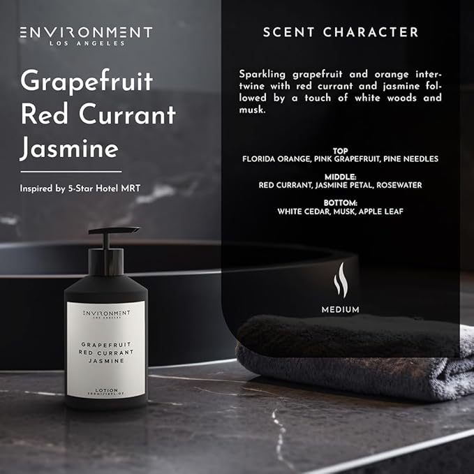 ENVIRONMENT Inspired by 5-Star Hotels MRT Lotion, 300ml Luxury Scented Lotion (Grapefruit | Red Currant | Jasmine) Bathroom Luxury, Men & Women High-End Body Lotion, Hand Cream, Dry Skin Treatment-Velvo Beauty