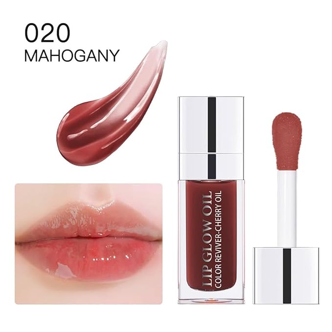 Hydrating Lip Glow Oil-Lip care oil- Lip Oil Tinted for Lip Care and Dry Lips-Prevents Dry Cracked-Non-sticky Big Brush Head-Lip Plumping -Lip Oil gloss tinted-020#MAHOGANY-Velvo Beauty