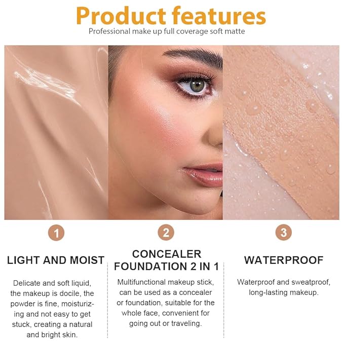 2 Pack Liquid Foundation Cream with Foundation Brush for Face Makeup,Durable Full Coverage Matte Concealer Make Up,Oil Control & Waterproof Base Primer -1 Fl.Oz (#04)-Velvo Beauty