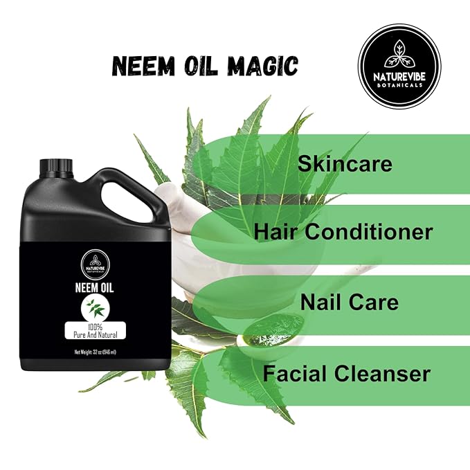 Naturevibe Botanicals Neem Oil 32 Ounces | 100% Pure and Natural | Great for Skin Care and Hair Care-Velvo Beauty