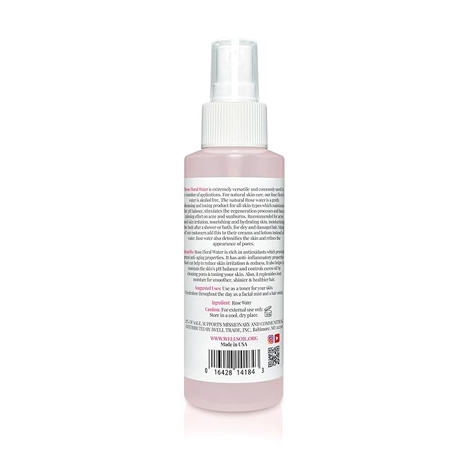 Well's Oil Rosewater Mist Spray (4 Fl oz) – Hydrates, Soothes & Refreshes | 100% Natural | No Chemical | For All Skin and Hair Types-Velvo Beauty