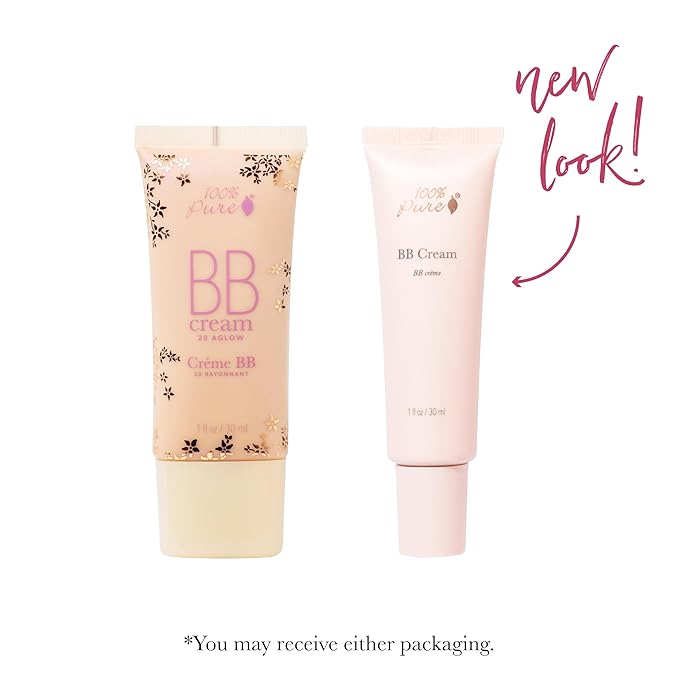 100% PURE BB Cream Shade 20 Aglow Full Face Coverage Skin Care & Glow - All-In-One Primer Concealer & Foundation Makeup - Shimmery, Dewy Youth Medium Color w/Warm Undertone - Vegan - 1 Fl Oz-Velvo Beauty