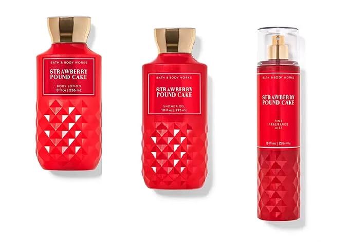 Bath and Body Works - Strawberry Pound Cake - Daily Trio – Fall 2020 - Shower Gel, Fragrance Mist & Body Lotion-Velvo Beauty