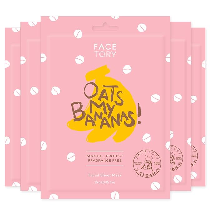 FACETORY K Beauty Face Mask Skin Care - OATS MY BANANAS CALMING Sheet Mask with Oat Extract | Milky Essence Soothes & Moisturizes (5 Pack)-Velvo Beauty