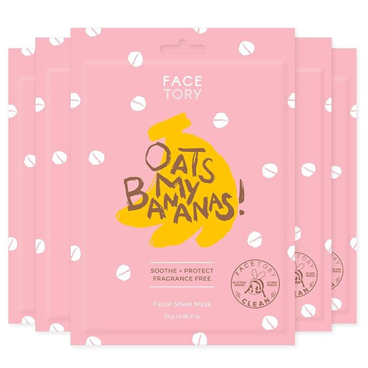 FACETORY K Beauty Face Mask Skin Care - OATS MY BANANAS CALMING Sheet Mask with Oat Extract | Milky Essence Soothes & Moisturizes (5 Pack)-Velvo Beauty