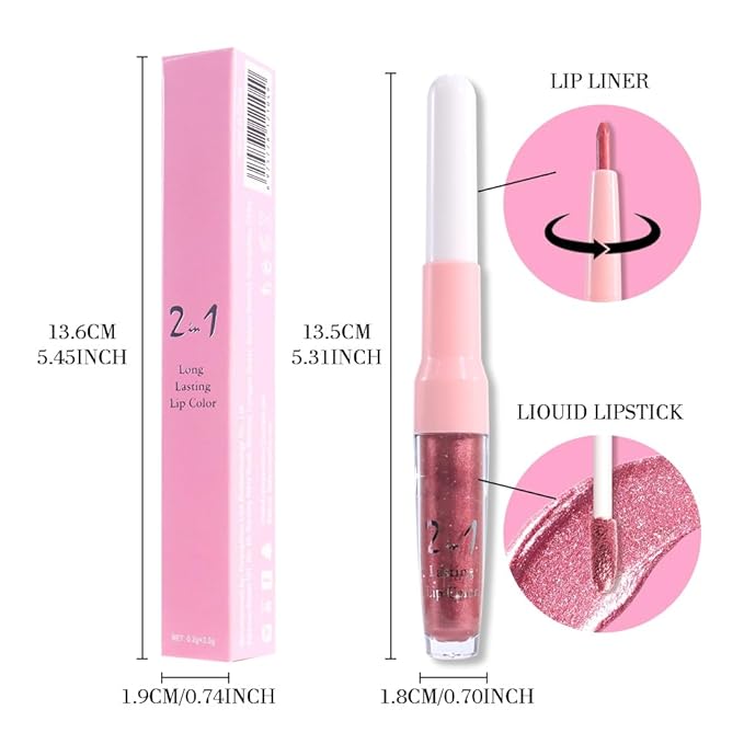 evpct Mauve Pink Metallic Glitter Lip Liner and Lipstick Combo Lip Gloss Stain Set Makeup for Women Long Lasting Waterproof 24, Dusty Rose Metallic Shimmer Frosted Iridescent Glossy Liquid Lipstick 16-Velvo Beauty