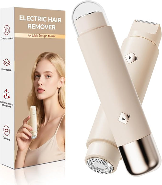 Dermave Bikini Shaver - Electric Bikini Trimmer for Women, Dual Head Shaver, 2-in-1 Womens Electric Razor (Beige)-Velvo Beauty