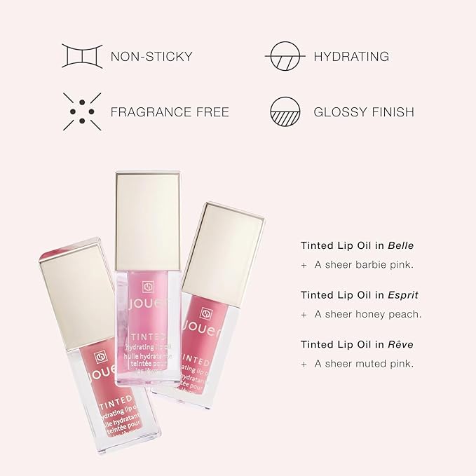 Jouer Bonnes Fêtes Deluxe Mini Lip Oil - Tinted Hydrating Lip Oil Gloss – Moisturizing Dry Lip Treatment Serum - Fragrance Free Tinted Lip Oil - Jojoba Seed Oil and Apricot Oil Formula - Valued at $42-Velvo Beauty