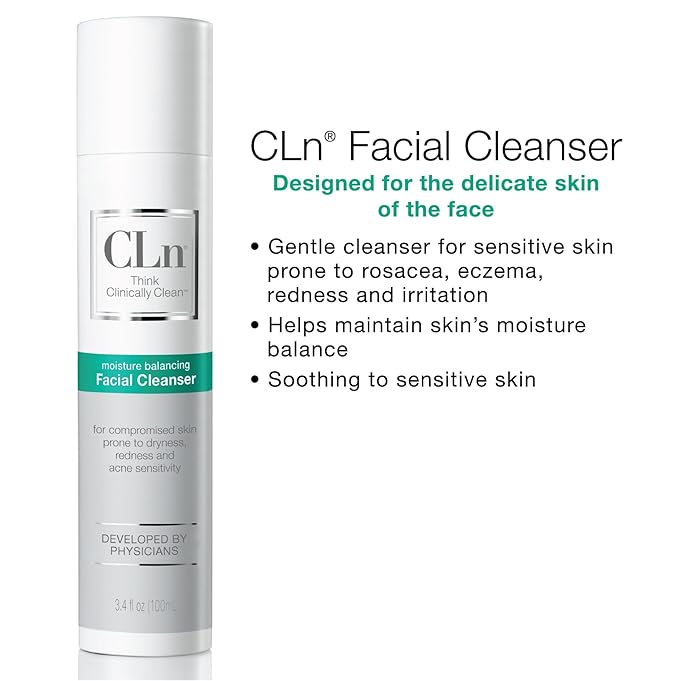 CLn® Facial Cleanser - Hydrating Facial Cleanser with Glycerin, For Skin Prone to Dryness, Eczema, Redness, Irritation & Acne Sensitivity, Fragrance-Free & Paraben-Free, 3.4 fl. oz.-Velvo Beauty