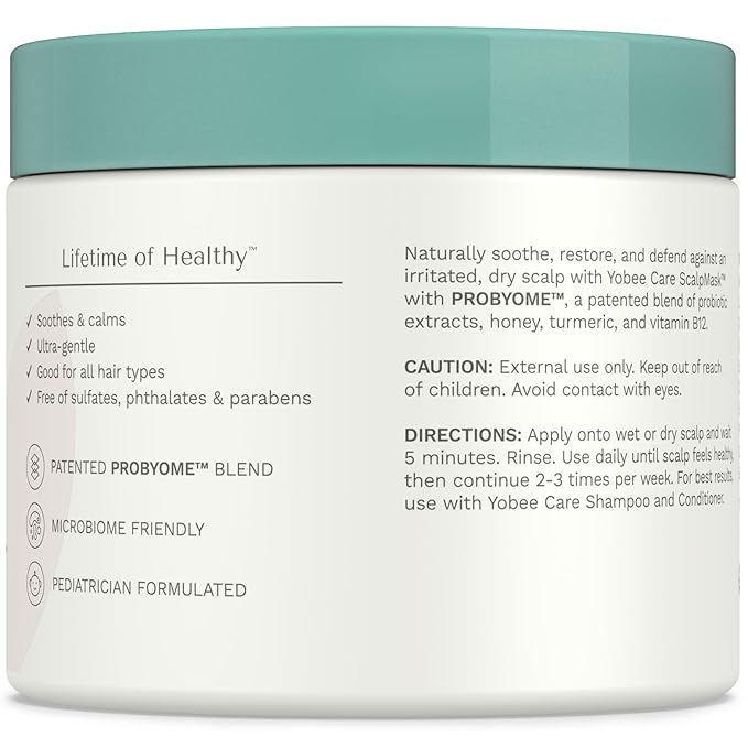 Yobee Ultra Gentle Soothing Scalp Mask - Dry Scalp Treatment Hair Mask Safe For Sensitive Baby Skin - Probiotic Infused - For Sensitive Scalp & Cradle Cap - For Babies, 4 fl oz-Velvo Beauty