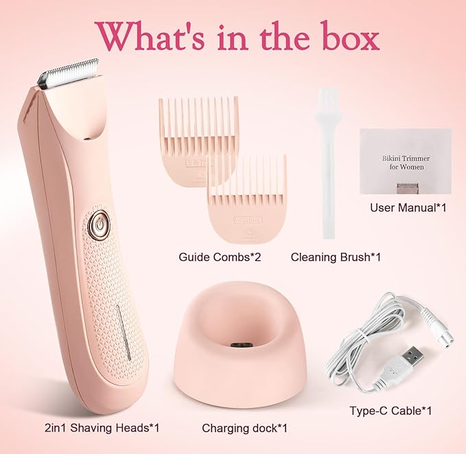 Riokko Bikini Trimmer for Women with LED Light and IPX7 Waterproof Dual Charging, Skin-Safe Cordless Pubic Hair Shaver with Battery Indicator-Velvo Beauty