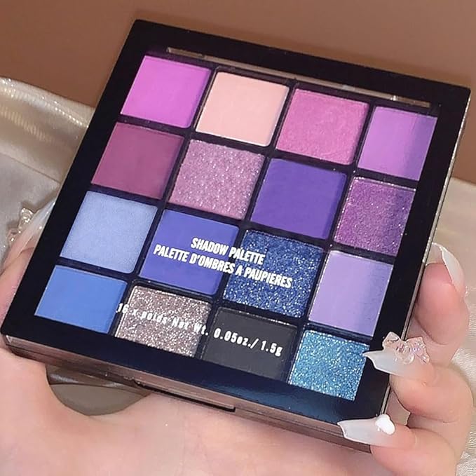 16 Colors Blue Pink Champange Matte Shimmer Eyeshadow Palette for Eye Makeup,High Pigmented Brown Eye Shadow Primers Powder Palet de sombras de ojos-Velvo Beauty