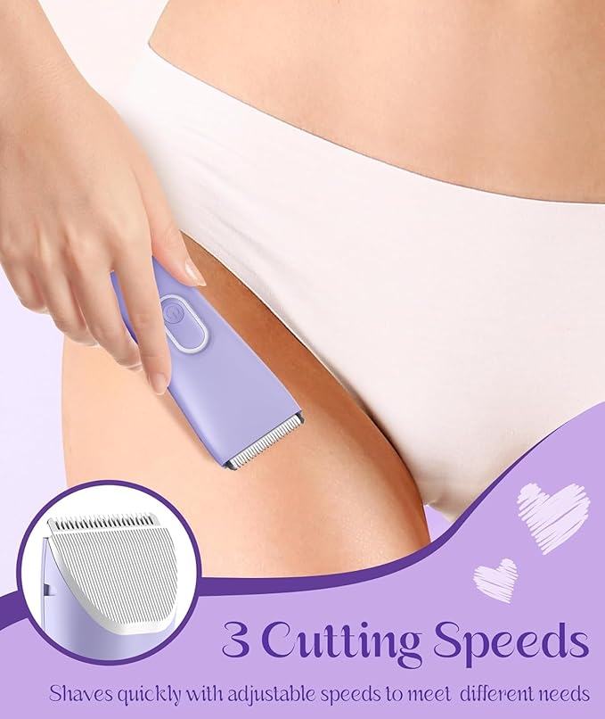 Bikini Trimmer for Women - Painless Pubic Hair Trimmer with 3 Shaving Speeds, IPX7 Waterproof Electric Razor, Cordless Womenâs Bikini Shaver for Sensitive Skin-Velvo Beauty
