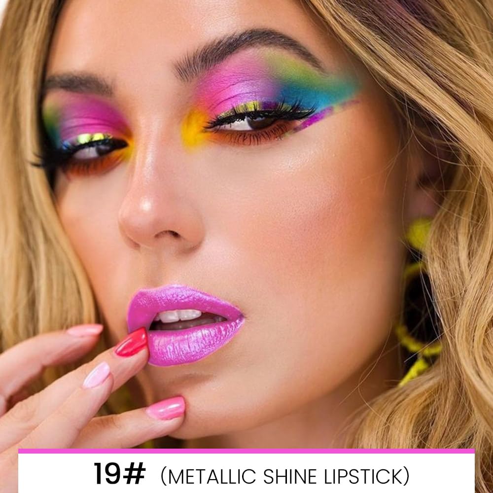 Kaely 2-in-1 Pink Metallic Shine Shimmer Lip Liner & Lipstick Combo Set Kit for Women, Lightweight Hydrating Formula High Impact Full Coverage Lipstick and Lip Liner Makeup Stains Gloss 19-Velvo Beauty