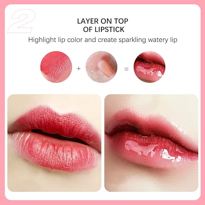 2 Set Lip Oil Hydrating Tinted Lip Balm, Plump Lip Gloss Lip Care Transparent Toot Lip Oil Tinted, Fresh Texture & Non-sticky, Nourishing Repairing Lightening Lip Lines Lip Care Products (Pink / Cherry)-Velvo Beauty
