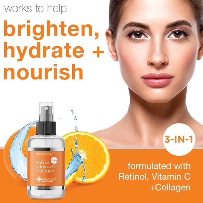 3 in 1 Super-Charged Anti-Aging Face Mist w/Retinol, Vitamin C + Collagen | Hydrates, Refreshes & Brightens for a More Glowing Complexion | 4 fl oz, 120 ml-Velvo Beauty