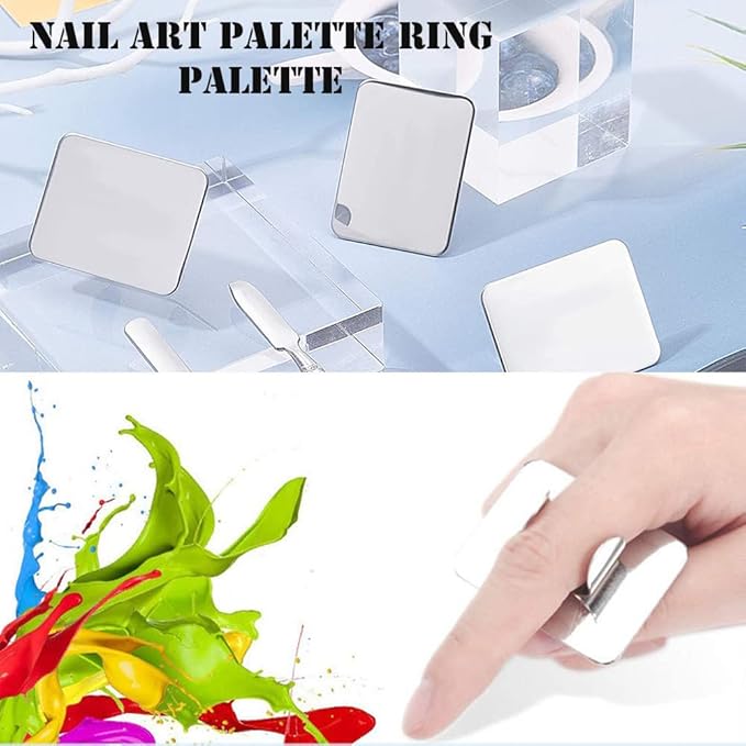 AKOAK 2 Pcs Stainless Steel Square Palette Mini Ring Makeup Palette Nail Blur Painting Tools DIY Nail Art can be Used for Eye Shadow Eyelash Pigment Mix-Velvo Beauty
