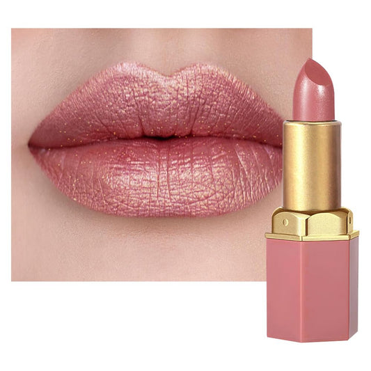 Nude Metallic Lipstick Lip Gloss for Women,Lightweight Shimmer Frosted Long Lasting Lipstick,Glitter Lip Stain Waterproof Smudge Proof 24 Hour Full Coverage Lip Makeup,Vegan-Velvo Beauty