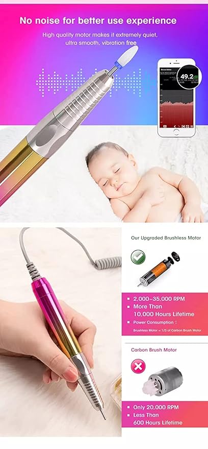 M Mase- Professional Nail Drill Machine - Coreless 2-in-1 Nail File - Electric, Cordless, 35000 RPM, HD Display - Electric Nail Drill for Professional & Home Use (Metallic Gold)-Velvo Beauty