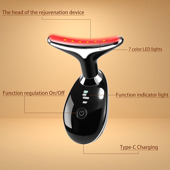 VGY 7-in-1 Face Massager Tool for Skin Care, Multi-Function Electric Red Light Therapy for Face, Wrinkles, Double Chin (Black)-Velvo Beauty