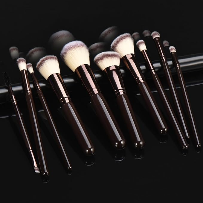 10 Piece Black brown Makeup Brushes and 10 Piece Makeup Sponge – Wooden Handle,with Soft Synthetic Bristles,|Professional Makeup Brushes set for Women & Girls|-Velvo Beauty