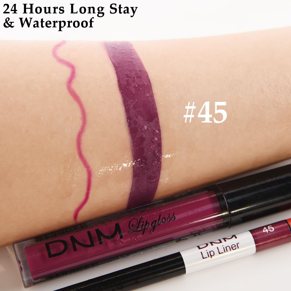 evpct 2Pcs Light Plum Purple Matte Liquid Lipstick Lip Gloss Stain and Retractable Lip Liner Makeup Set for Women Long Lasting Waterproof 24 Hours Lipstick labial mate larga duracion 24 45#-Velvo Beauty