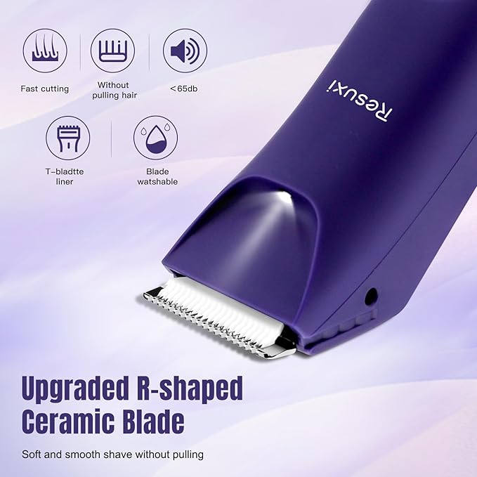 RESUXI Electric Bikini Trimmer for Women,Pubic Hair Trimmer Ceramic Blade Electric Razors Shaver for Underarm Leg Arm Body Hair Private Area,Wet/Dry IPX7 Waterproof Rechargeable LCD Display LED Light-Velvo Beauty