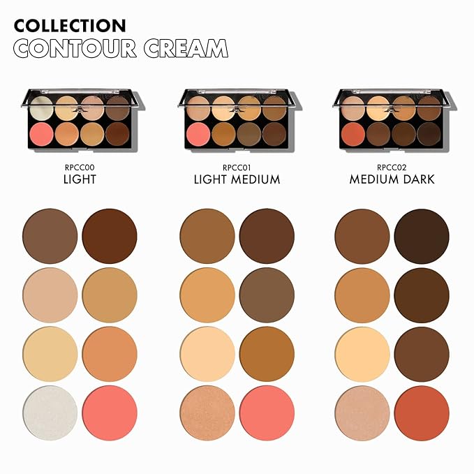 Ruby Kisses Flawless Finish with 3D Contour Cream Makeup Palette – Lightweight, Multi-Palette, Contouring Foundation, Creamy, Sculpt &Highlighting, Define Cheekbones (Light Medium)-Velvo Beauty