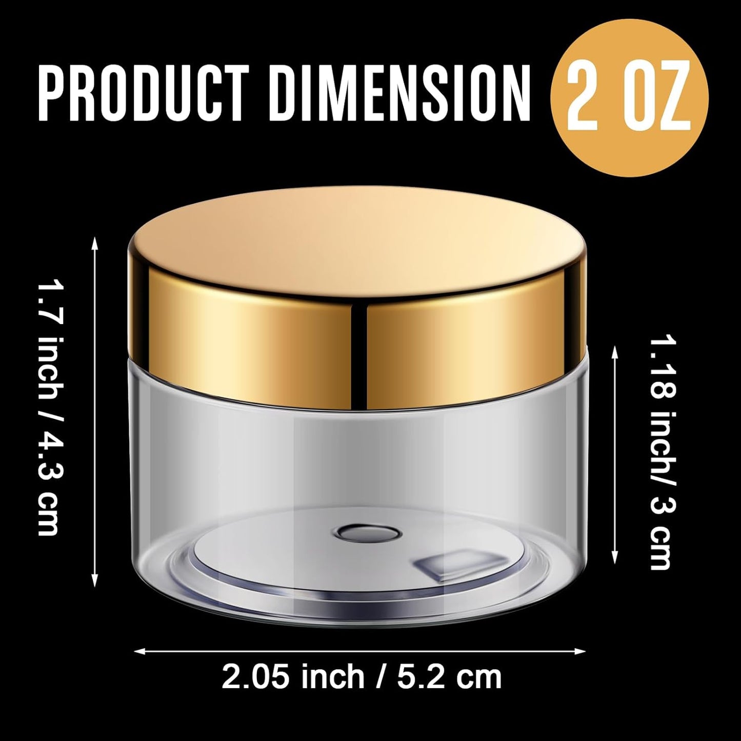 SATINIOR 100 Pcs Plastic Jars with Lids Small Containers Lids Wide Mouth Small Plastic Containers for Lotion Cream Rhinestones Body Butters Travel Storage(2 oz,Gold)-Velvo Beauty